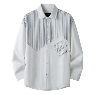 Hot Sale Men's Casual White Striped Patchwork Shirt