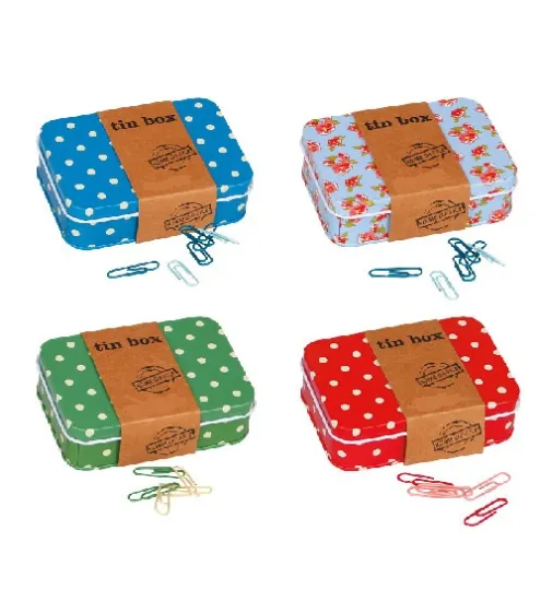 PET paper clips in tin box