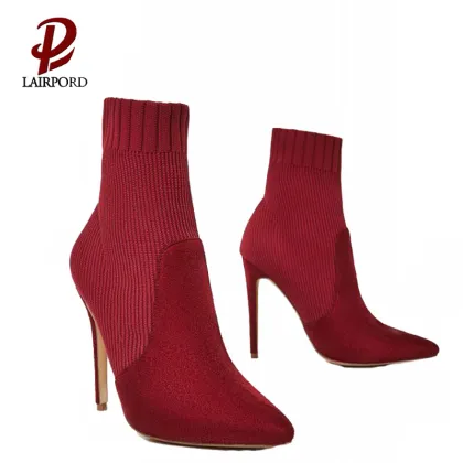 new style lady woolen knit ankle boots