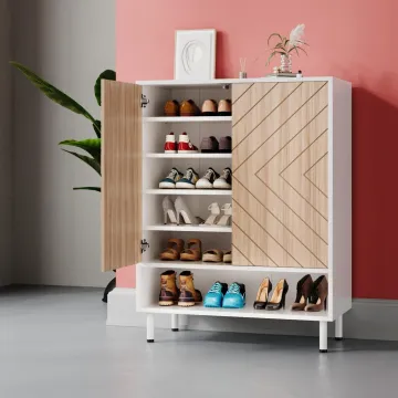 Modern Wooden Cabinet Shoe Rack: 6-Tier Storage Closet Organizer with Door