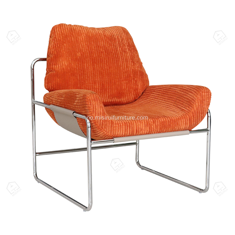 Saddle Leather Cotton Line Rustfritt stål Lounge Chair