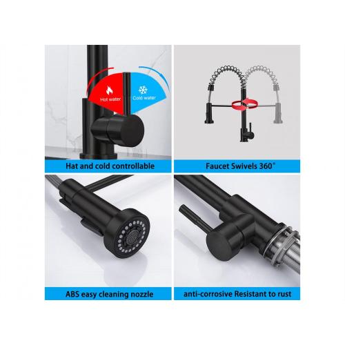 Matte Black Pull Down Sprayer Spring Kitchen Faucet