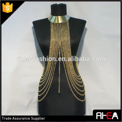Vintage Choker Chain Necklace,Tassel Body Chain,Multi Gold Body Chain Jewelry