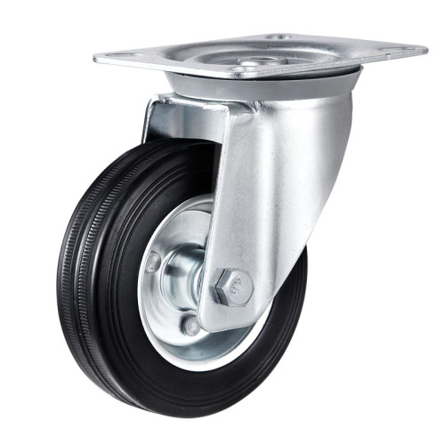 Medium Black Rubber Plate Swivel Total Brake RUbber Caster Wheels
