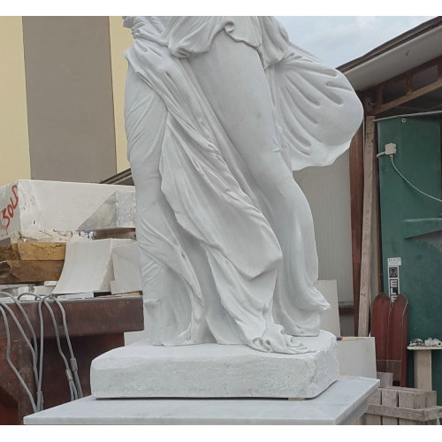 Classic Figure in Hand-Sculpted Marble Feathered Wings