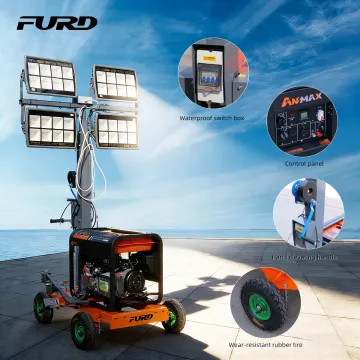 5m Lighting Tower Manual Hydraulic Lift Diesel Generator Portable LED Light Outdoor Mobile Tower