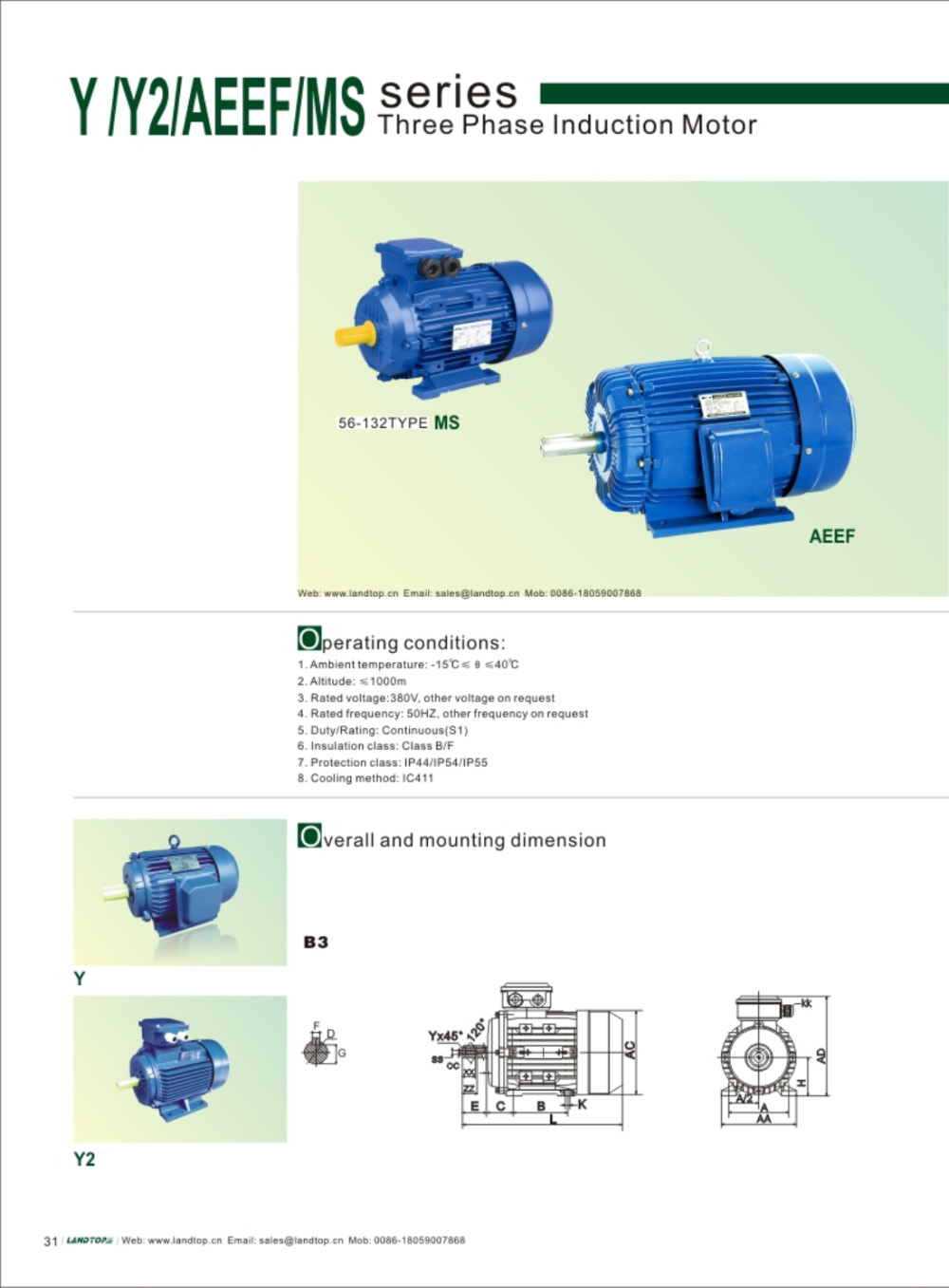 Aluminum housing three phase motor