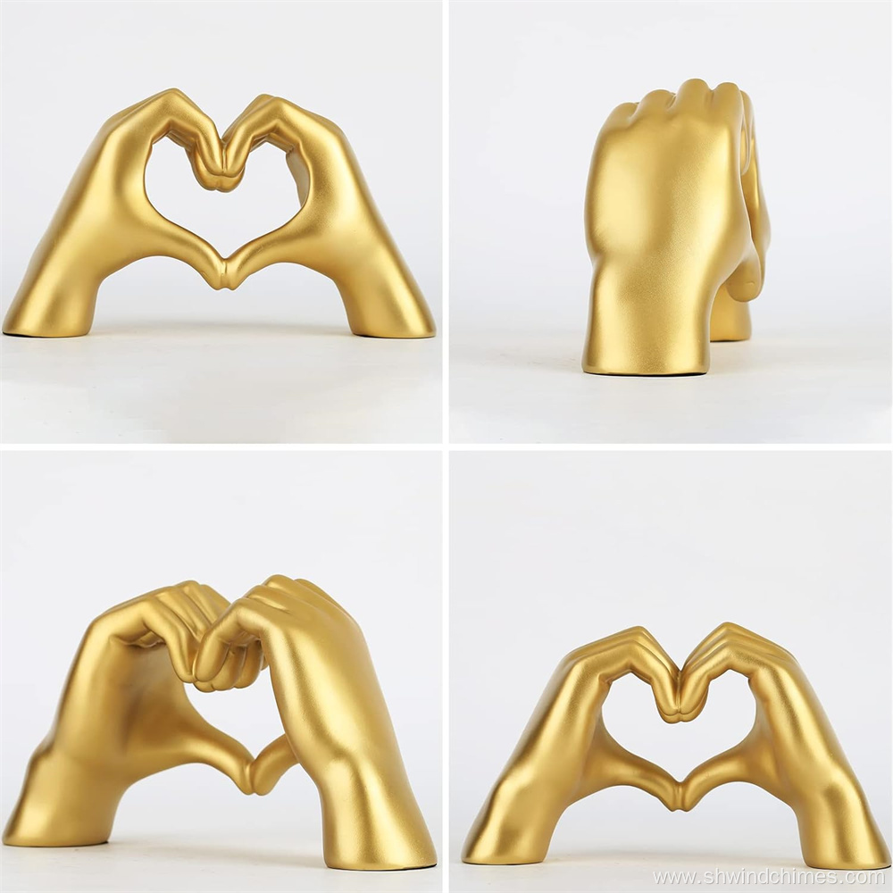 Gold Gesture Heart Hand Statue for Room Decoration