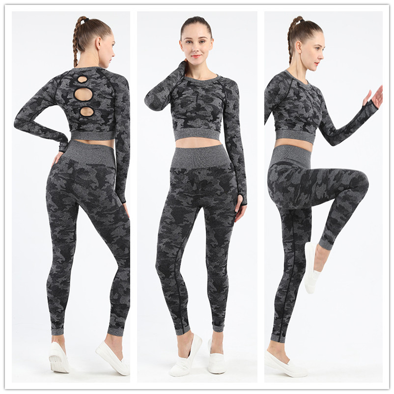 women yoga fitness gym outfits camo color