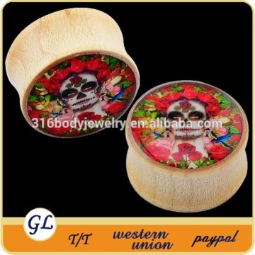 TP04112 skull wood plug body piercing, wholesale ear plugs wood piercing