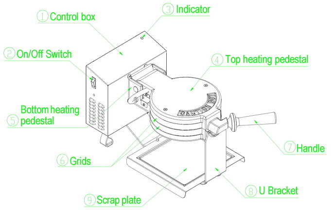 110VAC Baking Machine Commercial Catering Equipment Belgium Waffle Baker