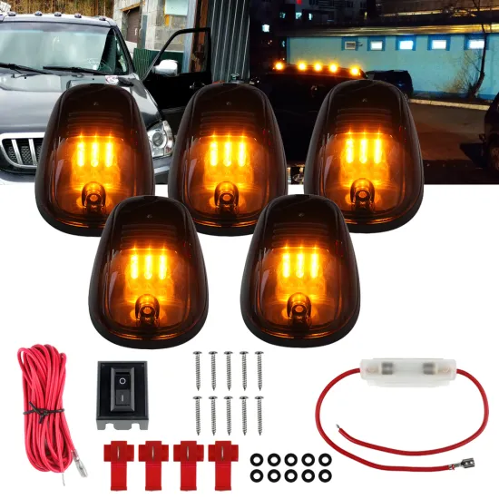 5pcs 9-LED Car Cab Roof Marker Lights - Black Smoked Lens SUV Truck DC 12V