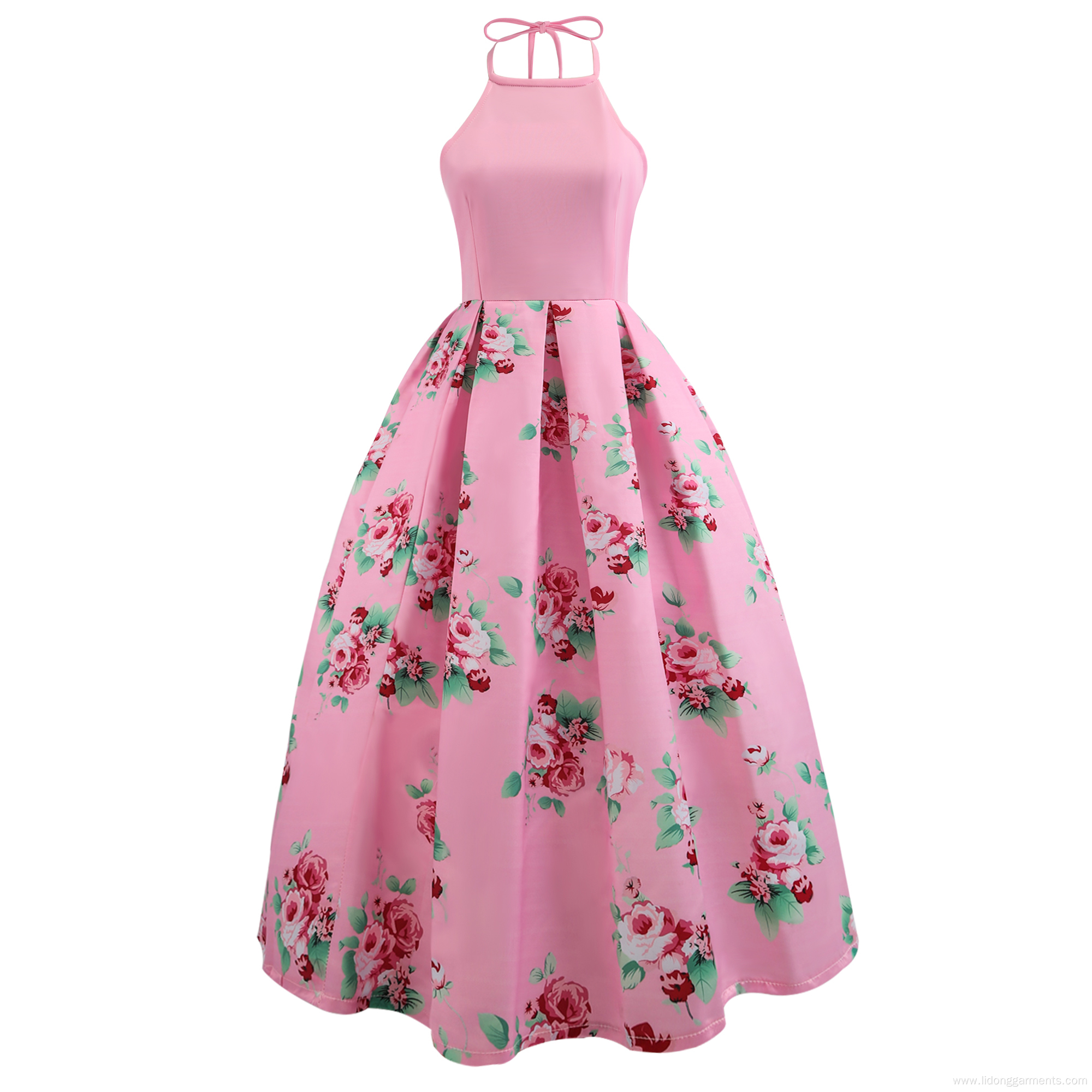 Women Floral Halter A Line Dress Swing Dress