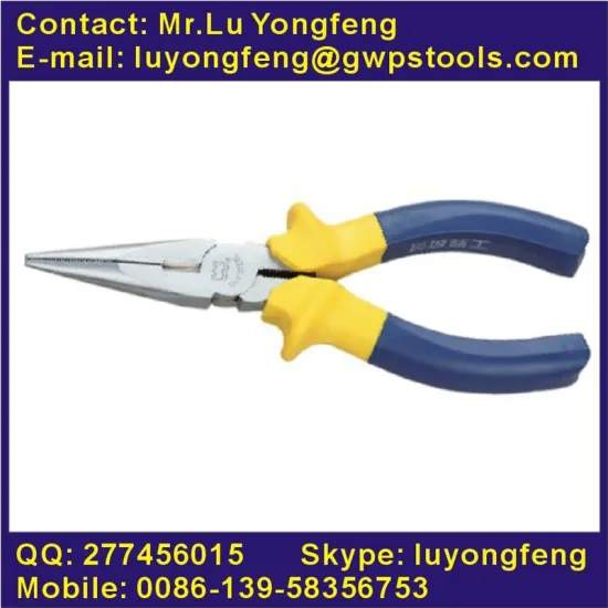 Satin finished European style long nose pliers with 2-color handle