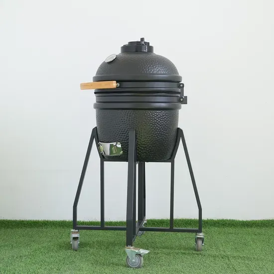 Black 16-Inch Kamado Grill with Cast Iron Top Vent
