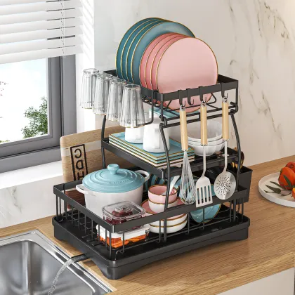 Double-Tiered Rust-Proof Bowl Storage Rack