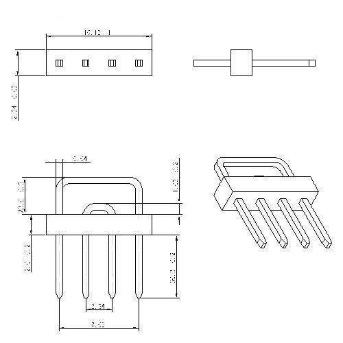 2.54mm Pin header Single row U type, 4P PHEU06-04