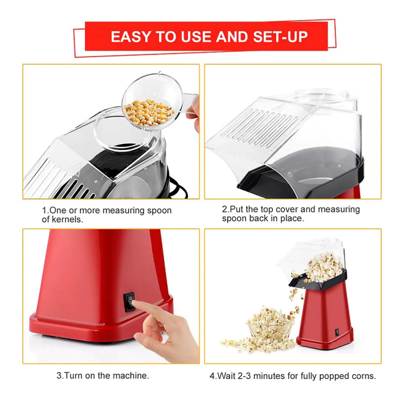 EasyPop Hot Air Popcorn Maker Popper Machine With Measuring Cup, Oil-free