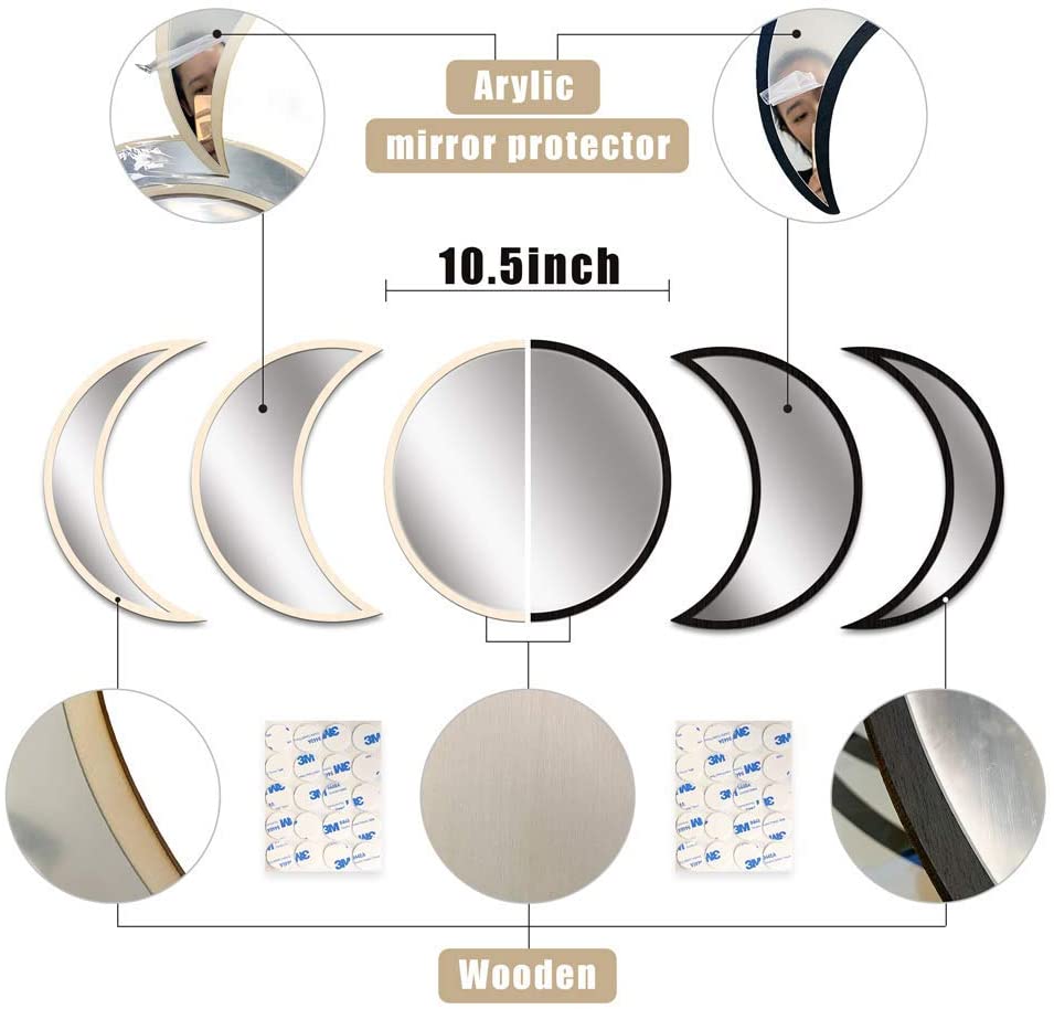 Miroir décoratif de décoration naturelle de 5 pièces 5 pièces