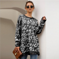 Women`s Casual Leopard Print Long Sleeve Sweaters Tops