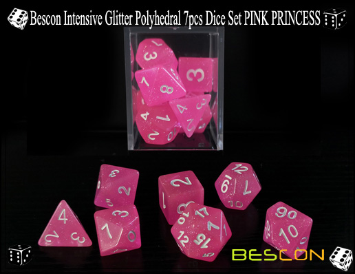 Bescon Intensive Glitter Polyhedral 7pcs Dice Set PINK PRINCESS-1