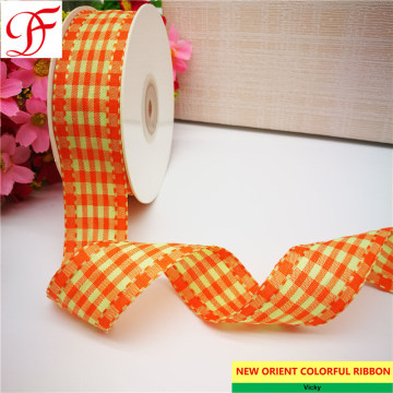 Factory Gingham Ribbon with Two Stitches Double/Single Face Satin Sheer Organza Taffeta Hemp Metallic Ribbon for Wrapping