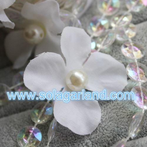 5M Satin Flower Crystal String Bead Garland Wedding Table Decor