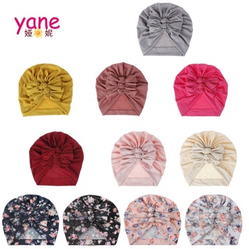 Nouveau-né bébé couleur couleur fleur motif chapeau 3 pcs noue à nouée turban
