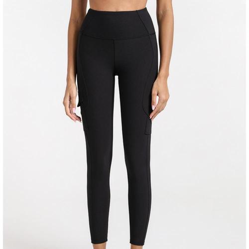 Calças de ioga com nervuras femininas leggings com bolso