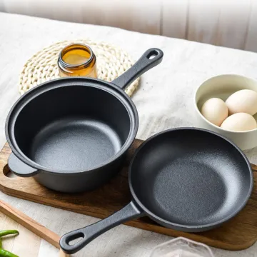 Camping Cookware Set Cast Iron Frying Pan Skillet 2-in-1 Cast Iron Combo Cooker Dutch