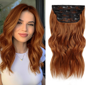 Long Wavy Red Clip In Hair Extensions 20 Inch 4PCS Synthetic Hair Pieces for Women
