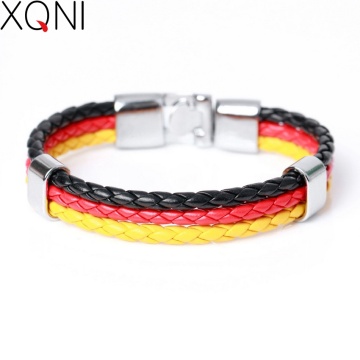 2017 New Fashion Multilayer Bandage Brand DIY Leather Bracelets Germany Flag Strands Bandage Charm Friendship Bracelet For Men.