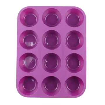 Non-Stick 12-Cup Silicone Muffin Tray: Round Shaped Cake Mold and Cupcake Pan