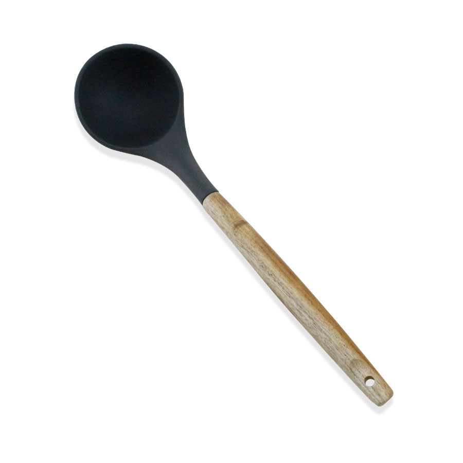 Set di utensili da cucina in silicone con manico in legno