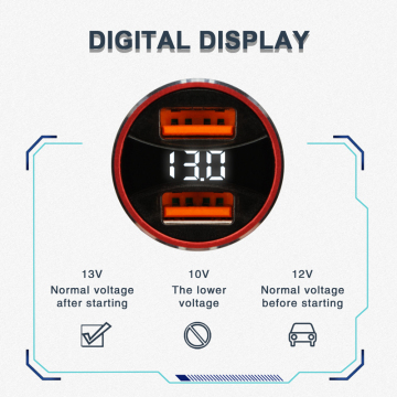 Factory Sale Car Chargers Adapter Dual USB Digital Charger Display Car Charger