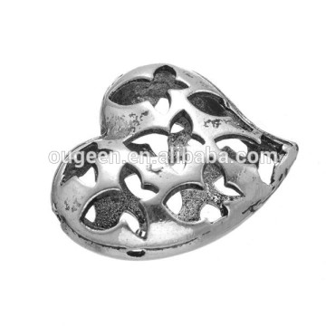 Antique silver heart shape hollow Zinc alloy bead necklace designs