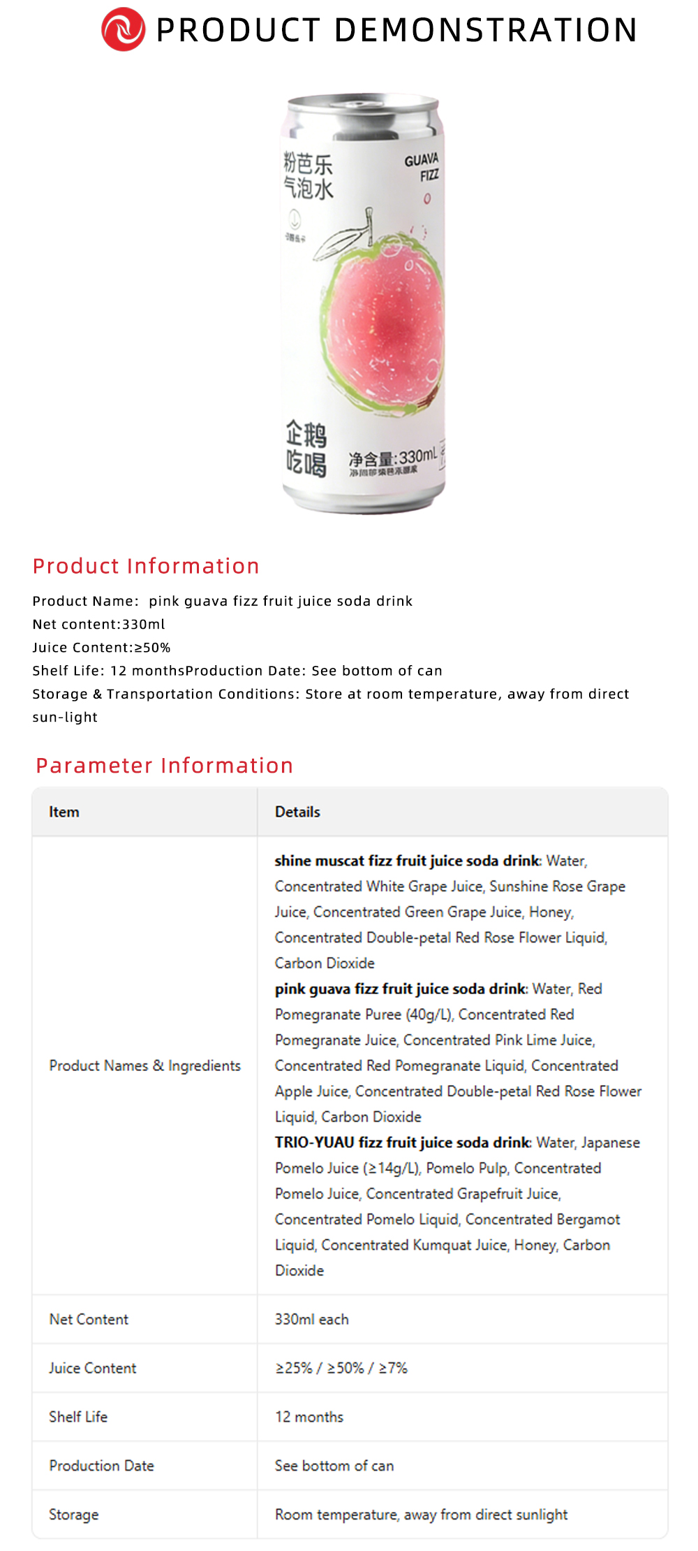 Pink Guava Sparkling Water with Fruit Juice X