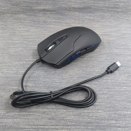 6KEYS USB Type C Wired Optical Gaming Mouse with Blue LED Light