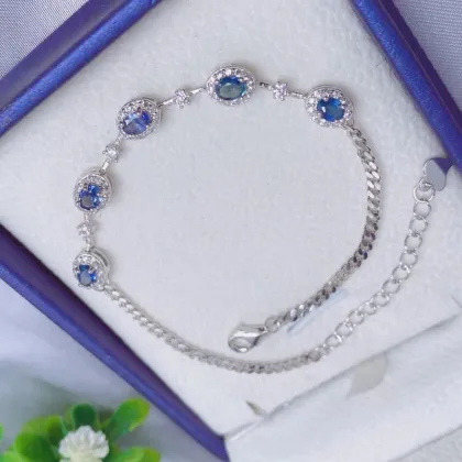 S925 Silver Inlaid Simple Natural Sapphire Bracelets