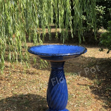 Small Blue Glazed Ceramic Bird Bath