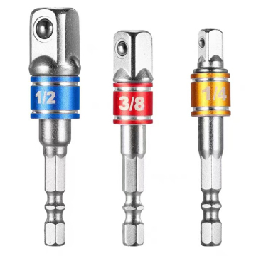 3PCS Cr-V Hex Shank Impact Socket Adapter/Extension Set - Turns Drill into High Speed Nut Driver (1/4", 3/8", 1/2")