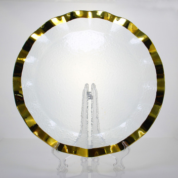 Luxus Gold Wave Rim Transparent Glass Ladeplatten