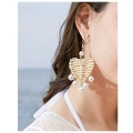 Boucles d&#39;oreilles pour femmes tissés à la main paille ovale ou cercle Shell Drop Dangle boucles d&#39;oreilles bohème boucles d&#39;oreilles légères géométriques Statem