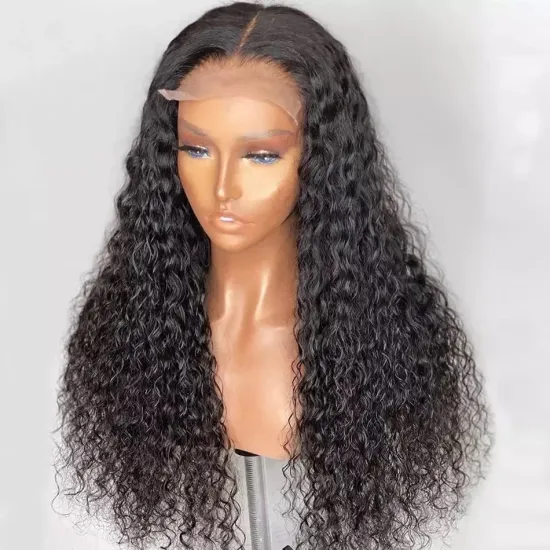 Ready To Ship Factory Wholesale 10a Grade Raw Unprocessed Indian Human Hair Wig Cuticle Aligned Water Wave Lace Front Wig