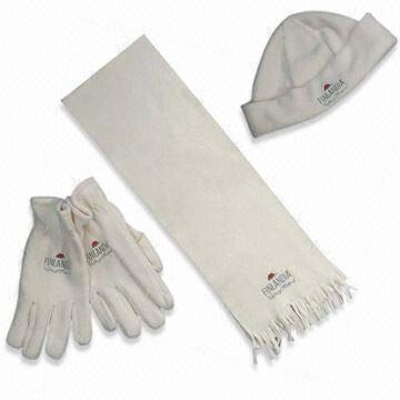 Polar Fleece Set with Embroidered Logo, Includes Hat, Scarf and Glove