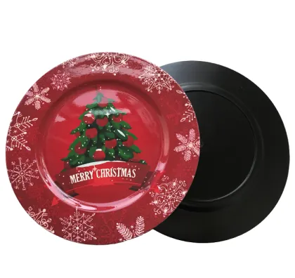 Happy Christmas Tree Pattern Plastic Charger Plate
