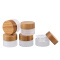 50g 100g Bamboo Lid Frosted Clear Glass Jar