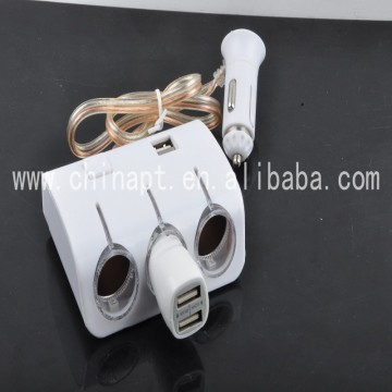 White Triple Ports USB Car Cigarette Lighter Car Charger Socket