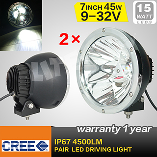 7inch 45W LED Headlight, LED Driving Light 9-32V for Pair 4500lm