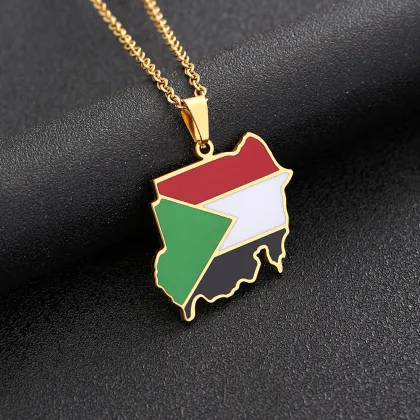 Custom African Map Jewelry: The Republic of the Sudan Map Necklace, Enamel Pendant on Stainless Steel